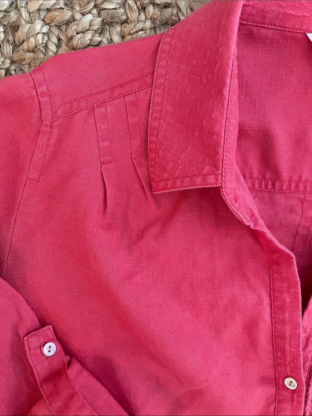 J. Jill 100% Linen Coral Blush Belted Shirt Dress Medium M - Picture 6 of 11
